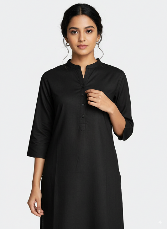Black Rayon Straight Knee Lenght Kurti