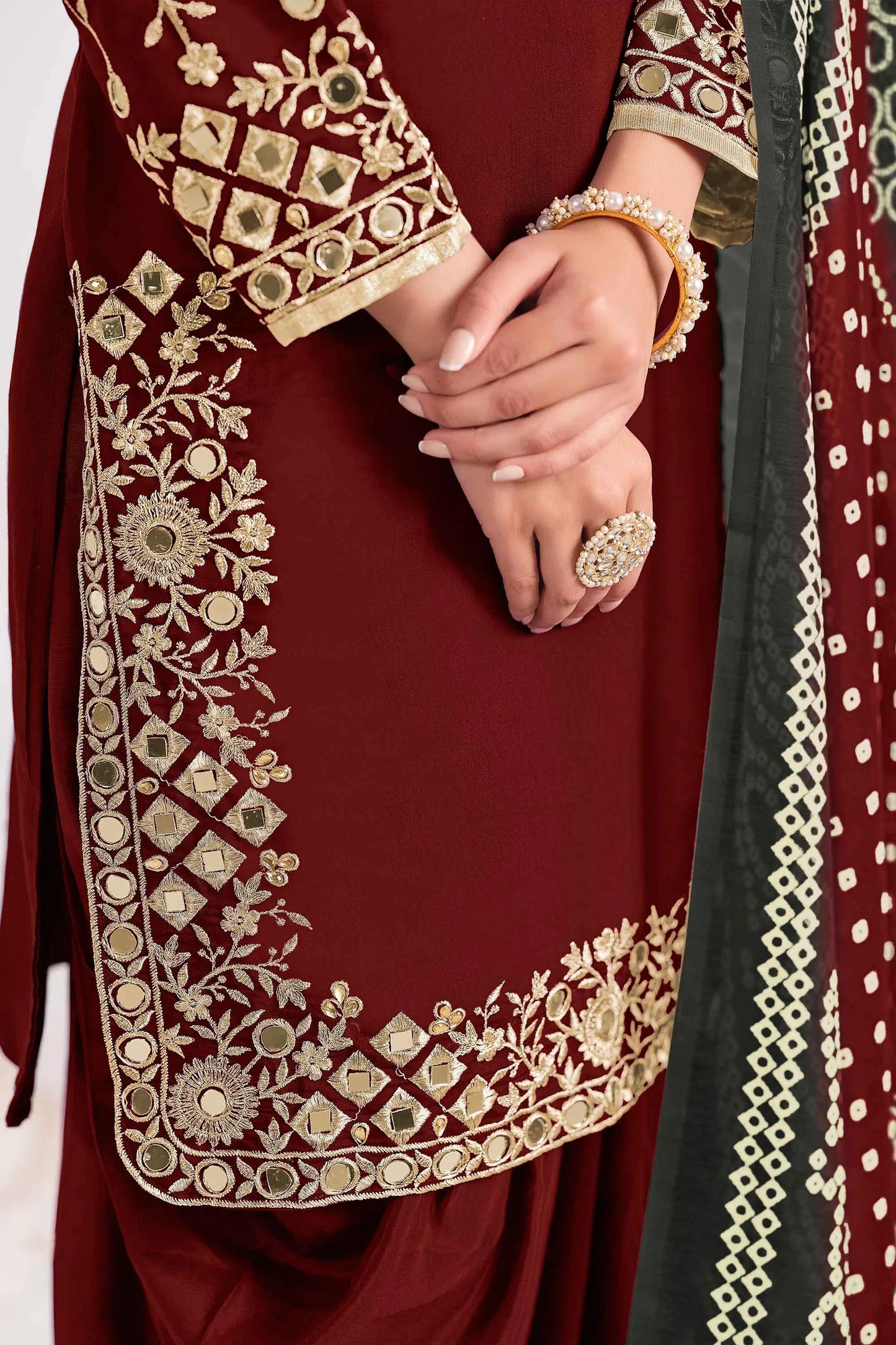 Maroon Art Silk Designer Punjabi Style Suit With Dupatta