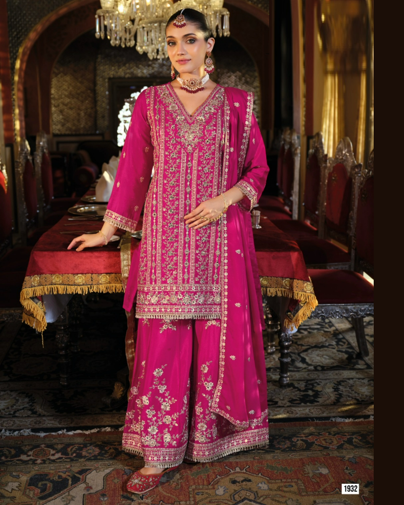 Pink Mirror Work Palazzo Salwar Suit Set