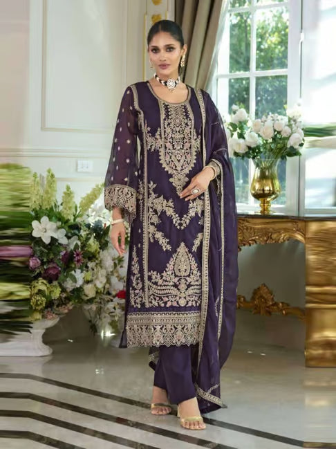 Purple Ramneekorchid Embroidered Relaxed Fit Suit Set