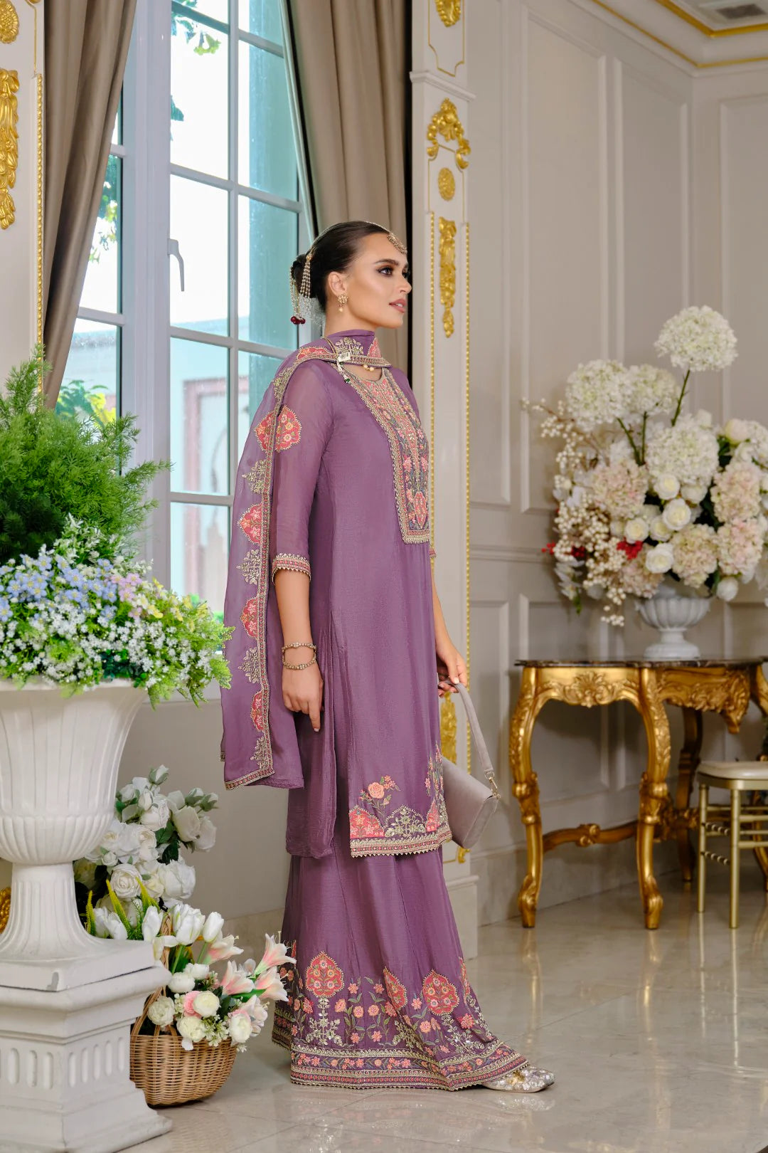 SURYAMOOKHI ORCHID EMBROIDERY GHARARA SUIT SET