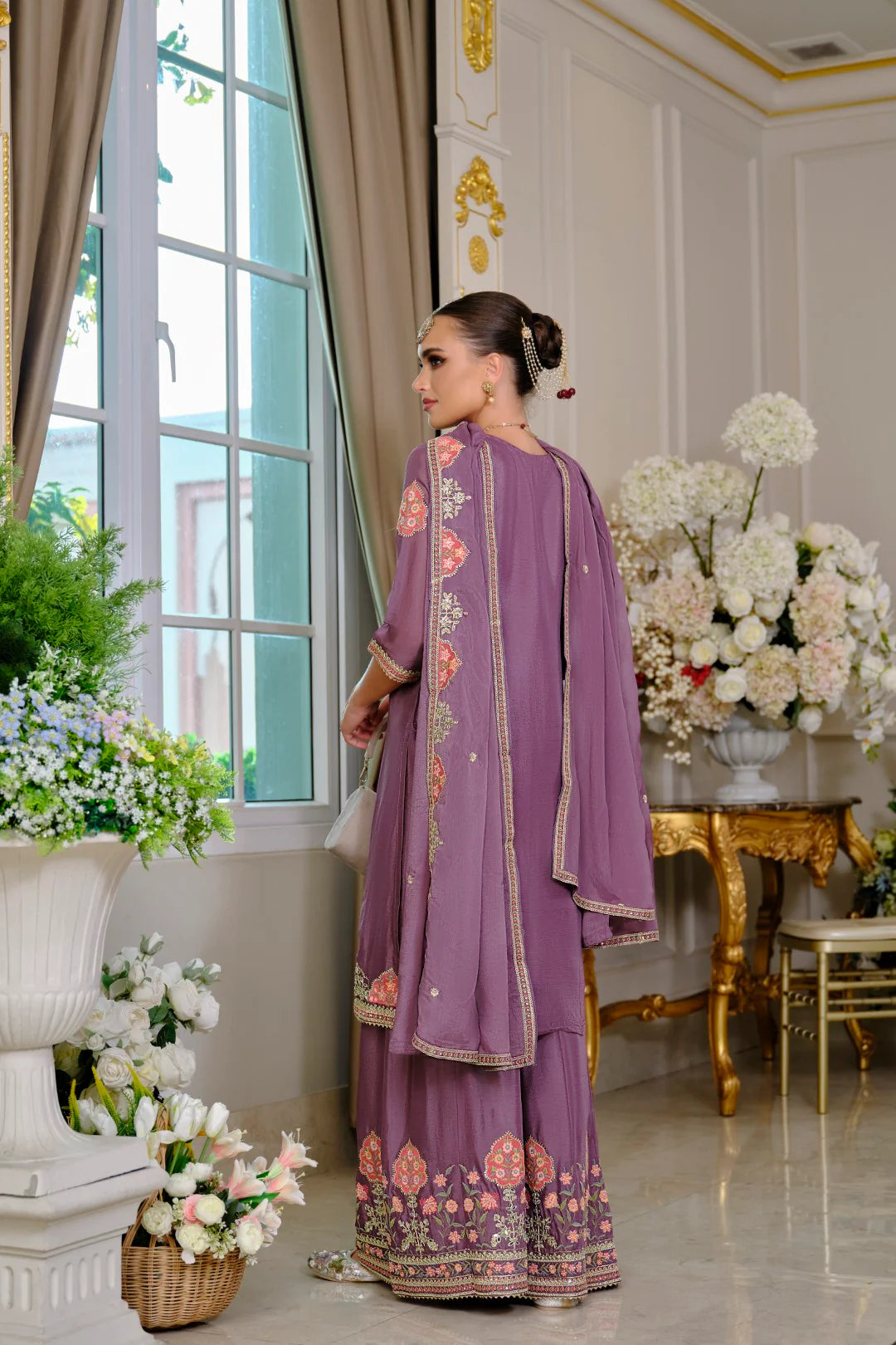 SURYAMOOKHI ORCHID EMBROIDERY GHARARA SUIT SET