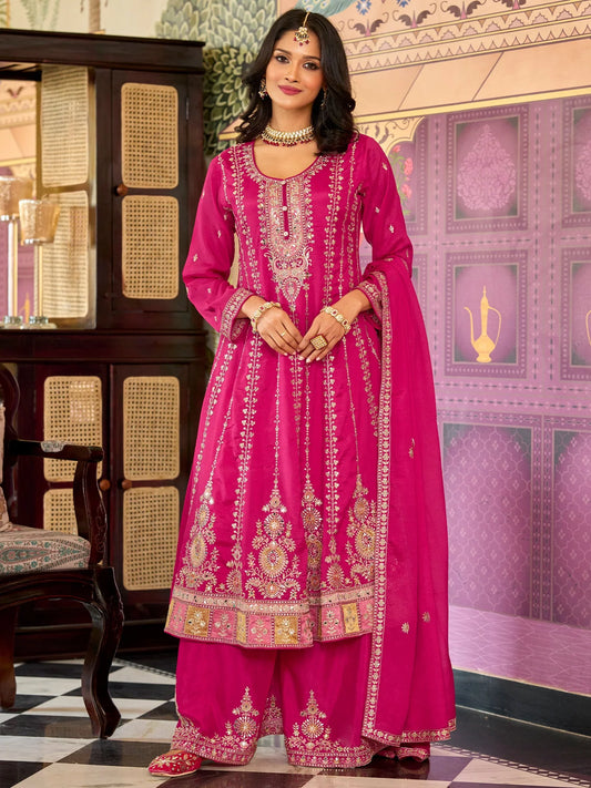 Pink Embroidered Anarkali kurta set with Dupatta