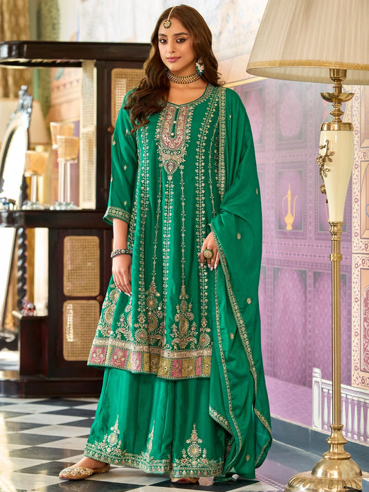 Teal Embroidered Anarkali Kurta Set With Dupatta