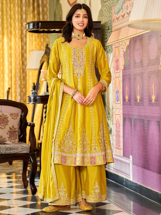 Yellow Embroidered Anarkali Kurta Set With Dupatta